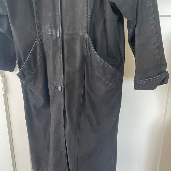 Vintage 80s Gino di Giorgio Black Leather Button Up Trench Coat Size L - Picture 13 of 16